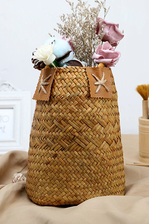 Hand woven rattan hand-held flower basket, grass woven flower pot, new round flower pot