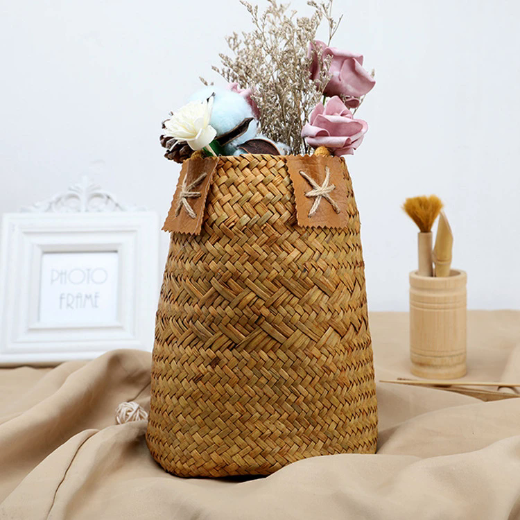 Hand woven rattan hand-held flower basket, grass woven flower pot, new round flower pot